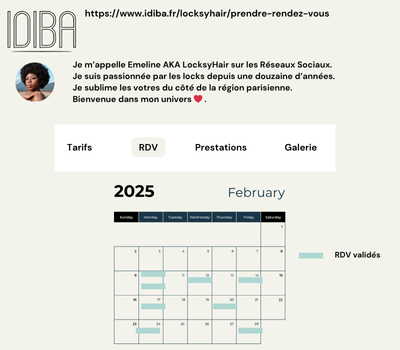 Capture d'écran gestion des RDV Idiba