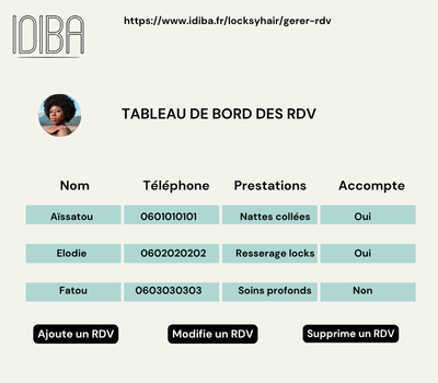 Capture d'écran liste des RDV Idiba